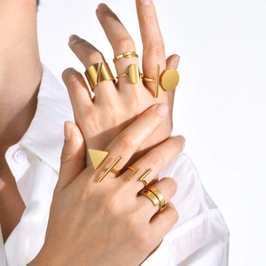 Minimalist geometric gold ring set for women with polished triangular and round designs