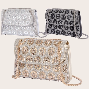 Rhinestone Evening Bag Flower Sunflower Pattern PU Leather Clutch With Chain Strap For Women Party Banquet Wedding