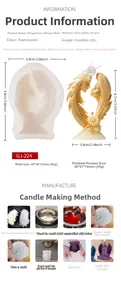 Detailed dimension guide and 8-step DIY tutorial for feather wing silicone candle mold