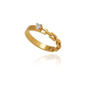 French Minimalist Chain Link Ring For Women Titanium Steel 18K Gold Plated Round Zirconia Inlaid Luxury Chic Finger Ring Gift