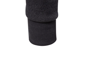 Detail of ribbed cuffs on a high-quality dark grey men's hoodie with knit texture