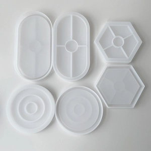 6-piece set of round, hexagonal, and oval silicone resin molds for DIY coasters