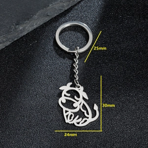 Silver stainless steel water buffalo pendant keychain with precise size dimensions
