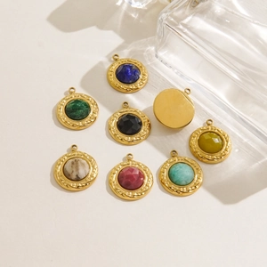 15mm 14K gold plated stainless steel pendants with faceted colorful natural stones