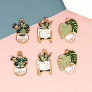 Enamel succulent cactus pendants for jewelry making with Crazy Plant Lady text design