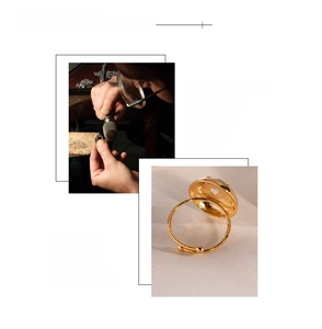 Detail of 18K gold plated heart hollow ring showing vacuum plating and hand polishing