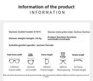 Detailed size chart and specifications for Y2K futuristic hollow out sunglasses style 81075