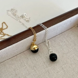 Minimalist 925 sterling silver ball necklaces in gold and silver finish with black agate