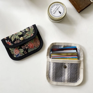 Mini Canvas Card Holder Purse Waterproof Small Coin Pouch Metal Button Closure Stripe Leopard Houndstooth Floral Pattern