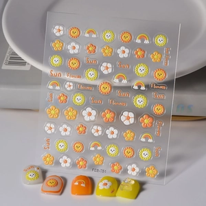 5D Embossed Nail Art Stickers Waterproof Textured Sunflower Bee Cartoon Flower DIY Manicure Adhesive Decor For Women