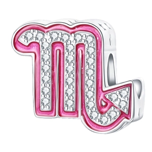 Pink Scorpio zodiac charm in silver plating with sparkling white cubic zirconia stones
