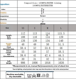 Tableau des tailles détaillé et conseils d'entretien pour long manteau marron