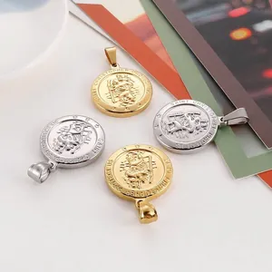 Saint Christopher Medal Pendant Necklace Stainless Steel Religious Protector Round Coin Retro Vintage Jewelry