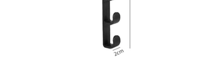 Detail view of double black storage hook showing 2cm width for door hanging
