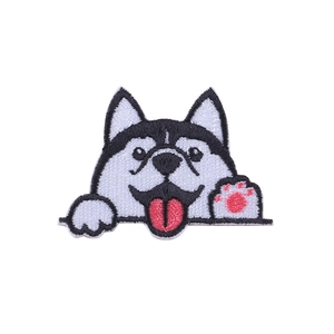 Cute cartoon husky embroidery patch in black and white for DIY clothing decoration
