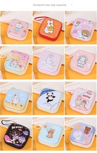 Collection of 12 cartoon tinplate square coin purses with zipper and hand straps