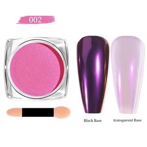 Effet de poudre d'ongles aurore rose sur bases noire et transparente avec applicateur