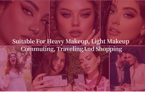 Collage of D-curl segmented lashes worn for commuting, travel, and dating makeup looks