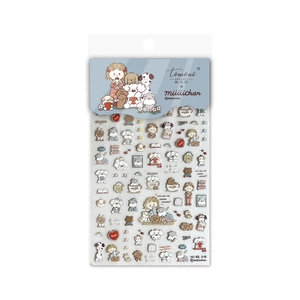 3D embossed cartoon dog nail art stickers MC-61 with retro hand-drawn girl designs