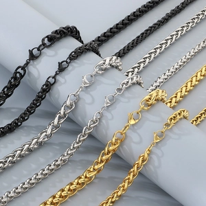 Catene di grano in acciaio inossidabile lucido per uomo e donna in oro, argento e nero
