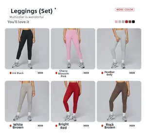 Detailed grid view of high-waisted yoga leggings in six vibrant and neutral athletic colors