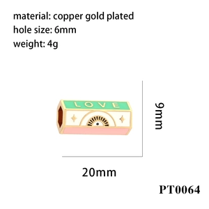 Detailed size specifications of Love Evil Eye slider bead in copper gold plating