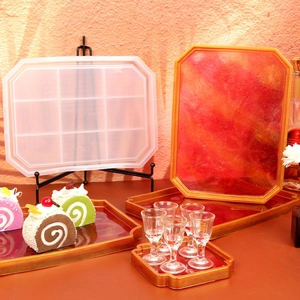 DIY Chinese style resin tray mold showing octagonal and rectangular silicone coaster shapes
