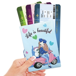 Waterproof cartoon passport holder featuring 'Life is beautiful' slogan with travel slots