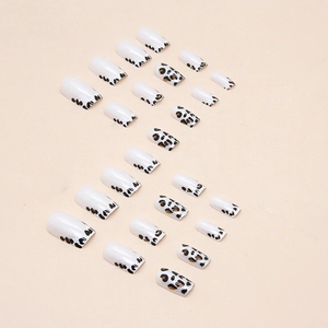 24pcs aurora french leopard print press-on nails in medium length square shape