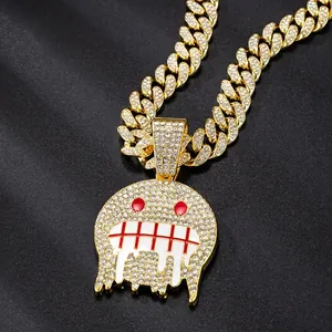 Hip hop gold Cuban link chain with iced out melting face pendant for street fashion