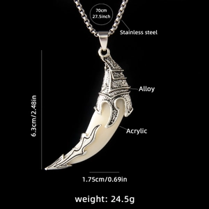 Collier rétro en acier inoxydable avec pendentif dent de loup et mesures