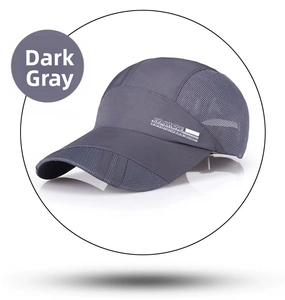 Detail of dark grey baseball cap featuring breathable mesh panels and sports typography