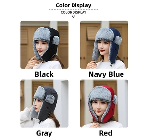 Winter ushanka earflap hat in black, navy, gray, and red with warm faux fur lining