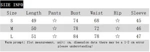 Detailed size chart for the off-shoulder polka dot long sleeve top showing measurements