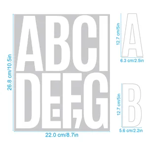 Size chart for 5 inch letter stickers showing precise dimensions for DIY home wall decor