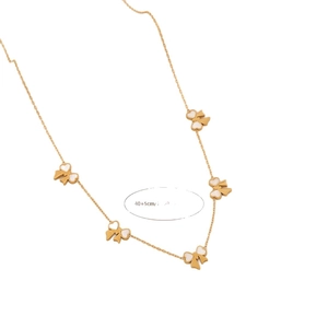 Golden titanium steel flower necklace with five butterfly pendants and white inserts