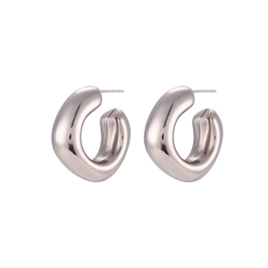 Minimalist square hollow stainless steel hoop earrings with silver metallic finish for women