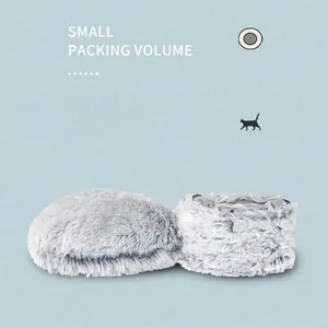 Foldable plush pet bed in light grey with compact small packing volume design