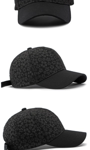 Détail de la casquette noire avec texture florale 3D et sangle arrière réglable