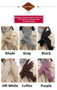 Winter thermal gloves for women shown in six colors with stylish pompom wrist detail