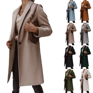 Women's classic lapel single-breasted mid-length wool blend coat in multiple colors