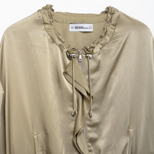 Women street style champagne satin jacket with zipper closure and drawstring collar