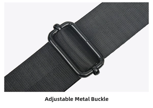 Detail of adjustable matte black metal buckle on durable woven nylon crossbody strap
