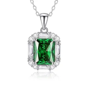 Pendant Necklace 925 Sterling Silver Emerald Cut Square Zircon Vintage Luxury Clavicle Chain For Women