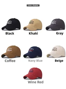 Détails de broderie sur casquette de baseball en coton délavé disponible en 7 coloris