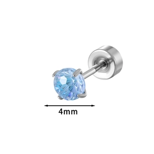 Professional 4mm blue gradient zircon stud earring with silver four-claw setting