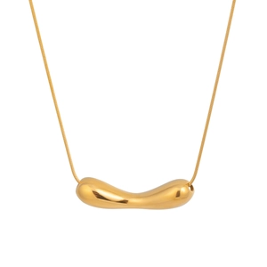 Minimalist 18K gold stainless steel bean pendant necklace with thin snake chain on white