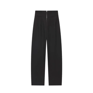 Pantalon noir taille haute chic avec fermeture éclair frontale pour costume de femme