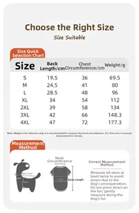 Size guide for hooded dog raincoat featuring S to 4XL back length and chest measurements