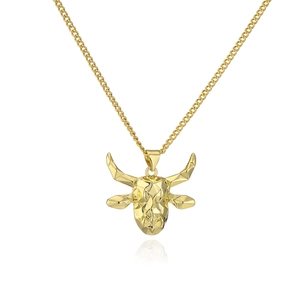 18K gold plated copper bull head pendant necklace with geometric zircon details